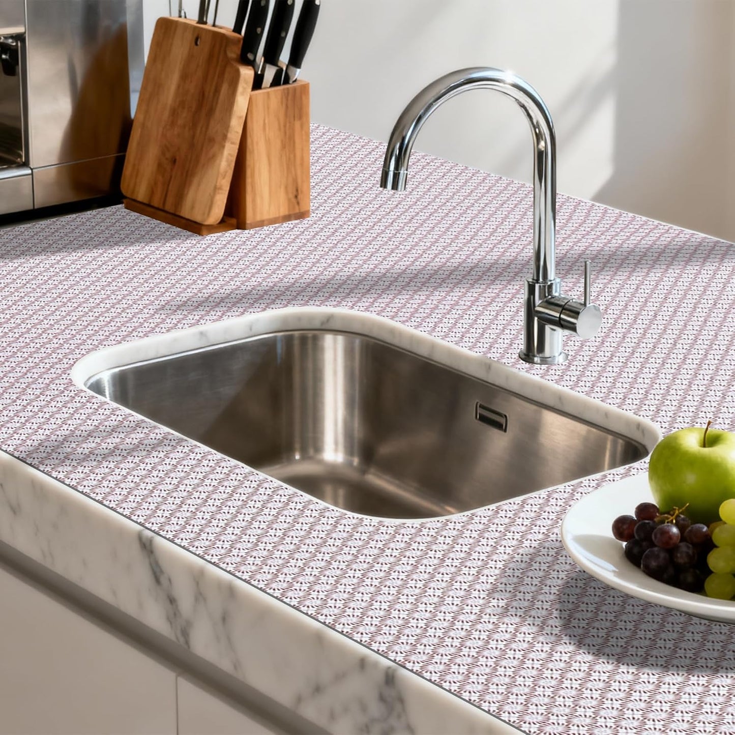 FIFTY FEET 18"x96" Non-Adhesive Shelf Liner for Kitchen Cabinets and Drawers, Washable Non-Slip PVC Cabinet Liner (Red Circle)(1 Roll)