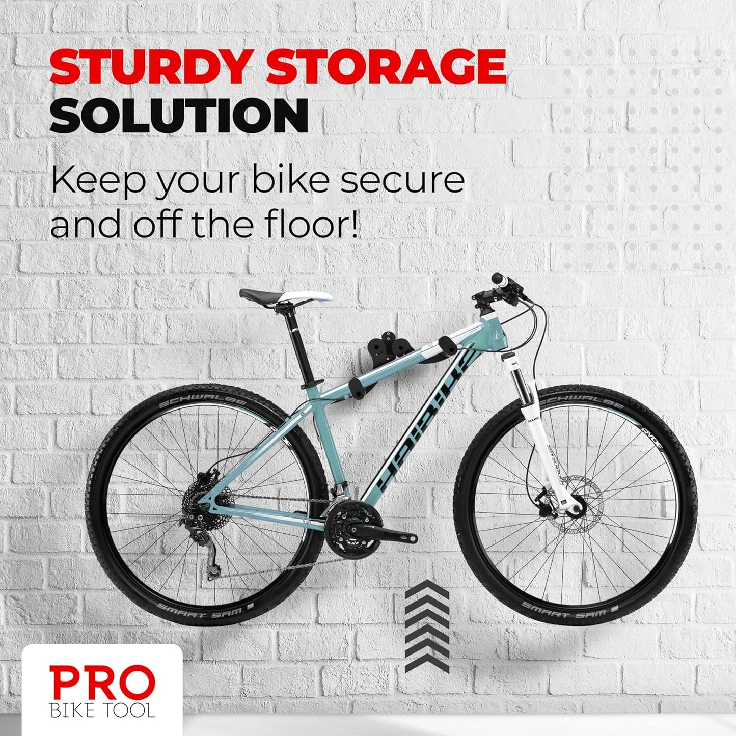 PRO BIKE TOOL Bike Rack Garage Wall Mount - Durable Alloy Bicycle Storage System with Adjustable Hook Hanger for Indoor Use - Ideal for Road, MTB, and Hybrid Bikes - Holds Up to 48.5 lbs, Black