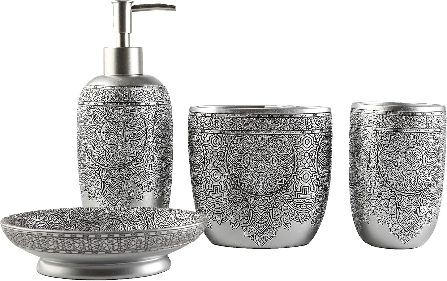 Hymmah Bathroom Accessories Set,Toothbrush Holder,Farmhouse Bathroom Decor,4 Pcs Resin Gift Set Apartment Necessities, Contain Toothbrush Cup,Soap Dispenser,Soap Dish,Tumbler