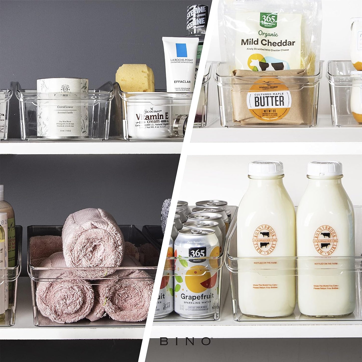 BINO | Plastic Storage Bins, Small | THE CURVE COLLECTION | Multi-Use Organizer Bins | Storage Containers Kitchen, Pantry and Home Organization | Fridge Organizers | Pantry Organization