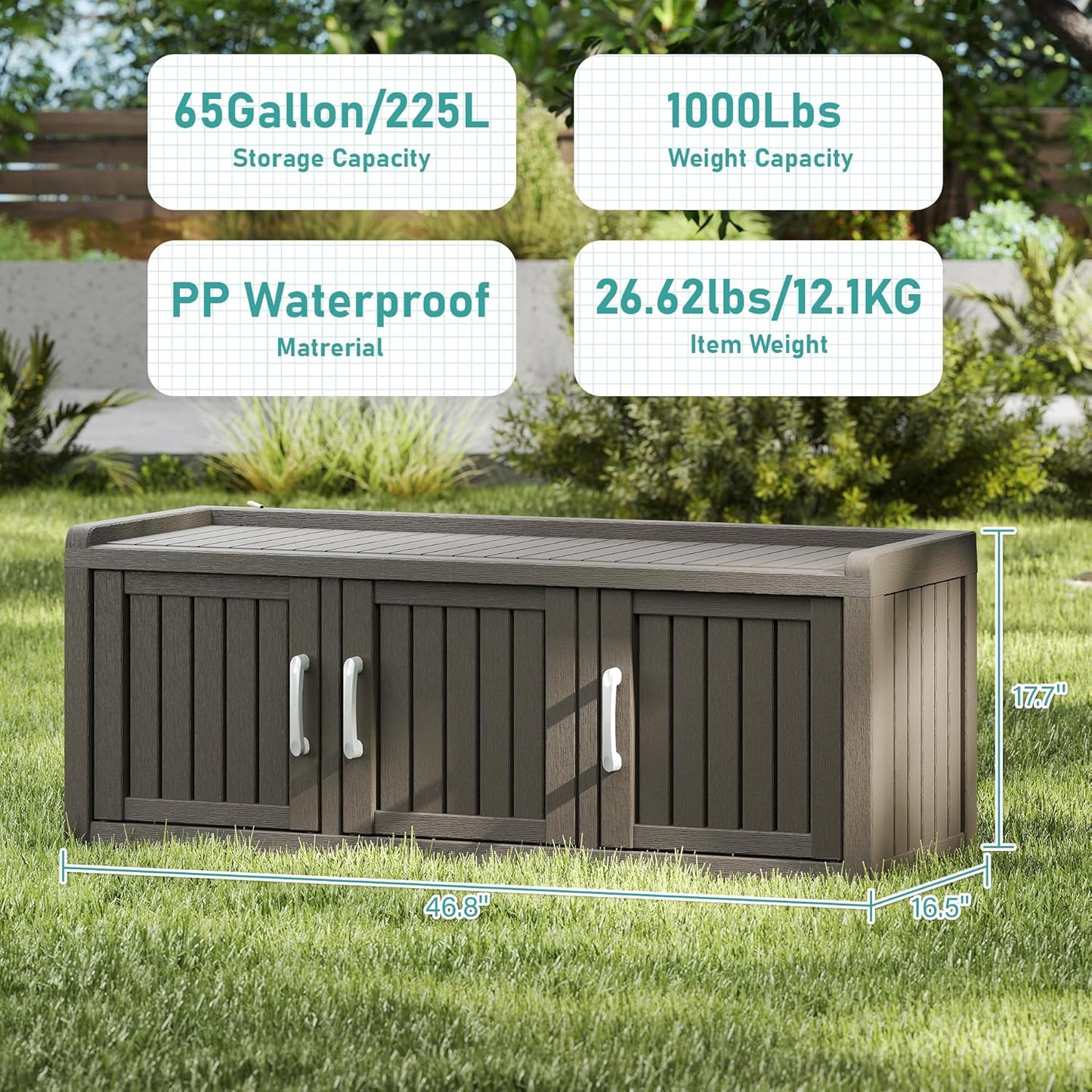 KAMABOKO Shoe Storage Cabinet Waterproof UV-Resistant, Entryway Storage Bench Indoor Outdoor with 3 Barn Doors, Adjustable Shelves for Entryway, Bedroom, Hallway,Living Room(Grey)
