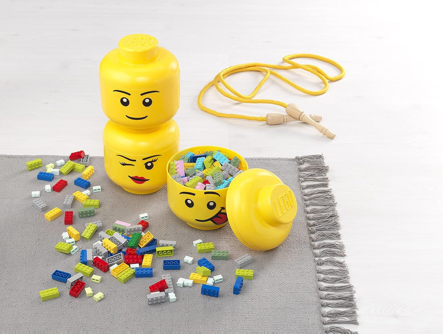 Room Copenhagen Iconic Storage Head Large, Stackable Storage Box, 8,5 L, Yellow, Happy Girl