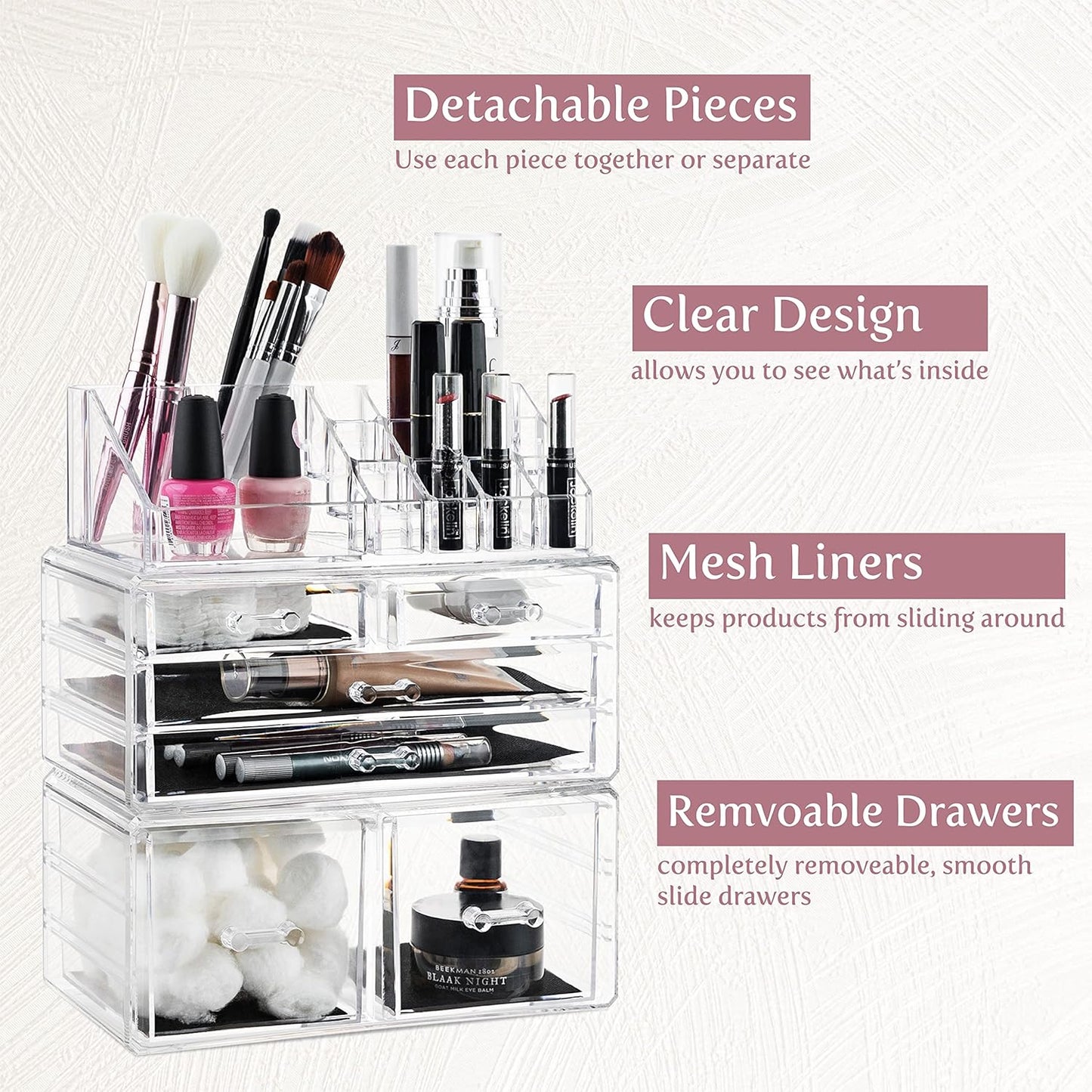 Masirs Clear Cosmetic Storage Organizer, Classy Design, Versatile, Simplifies Your Life
