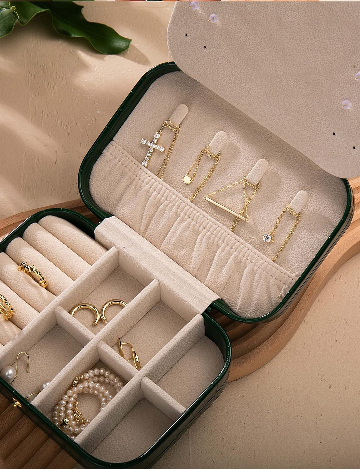 S.Leaf Travel Jewelry Organizer Boxes for Women Small Portable Necklace Earrings Bracelet Rings Travel Case Best Friend Birthday Gifts for Women Trendy (16_Crocodile_Brown_Big)