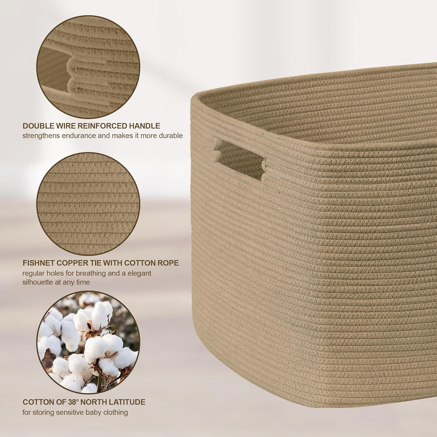 60L Small Wicker Laundry Basket for Living Room Storage,Boho Woven Cotton Rope Baskets for Kids Toy,Gifts,Square Blanket Hamper for Bedroom Dirty Clothes,Jute
