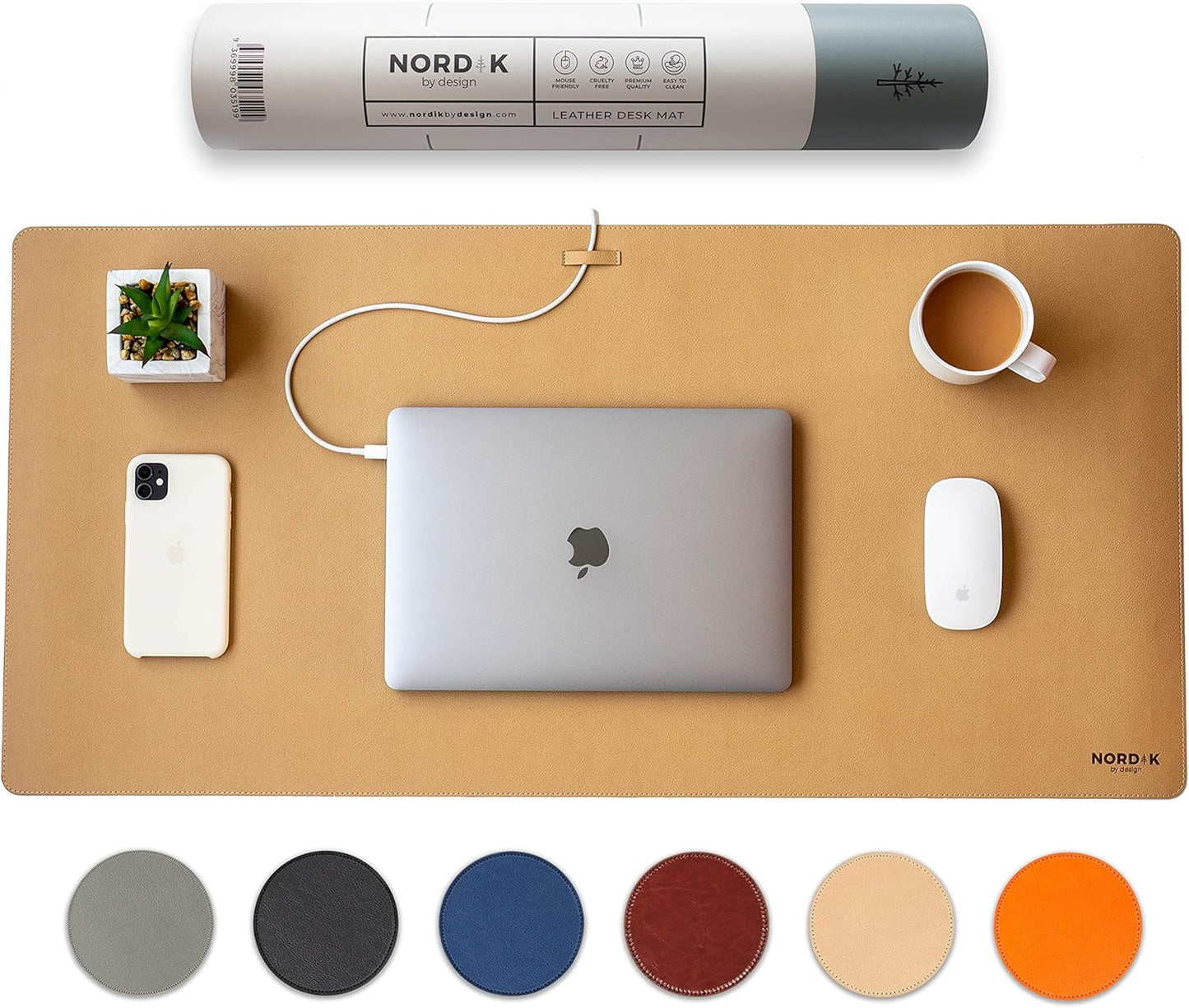 Nordik Leather Desk Mat Cable Organiser (Champagne Beige 89 X 43 cm) Premium Extended Mouse Mat for Home Office Accessories - Non-Slip Vegan Leather Desk Pad Protector & Desk Blotter Pad