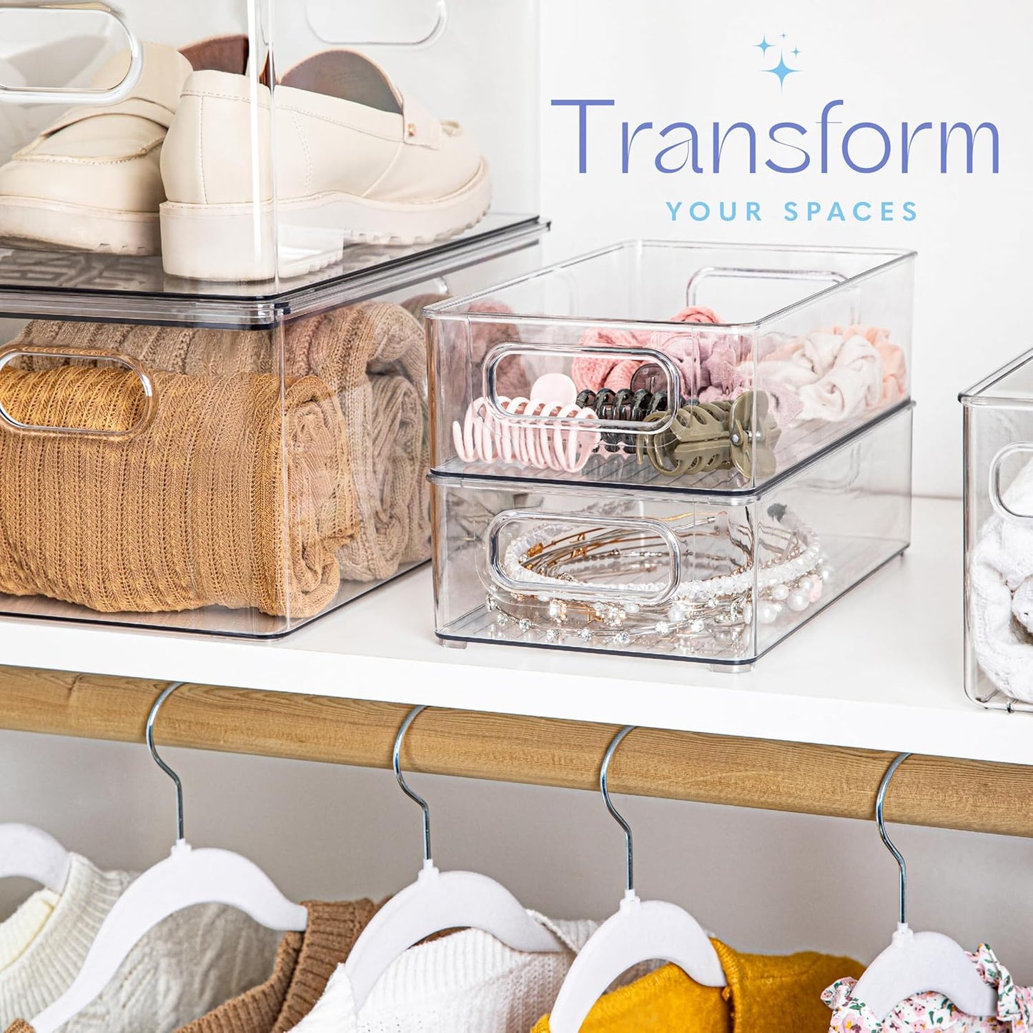 primebox 2 Pack Clear Plastic Organizing Container with Integraged Handles for Home Organization for Kitchen, Pantry, Fridge, Freezer, Cabinet,Bathroom, Playroom, Stackable. 10"x6"x3"