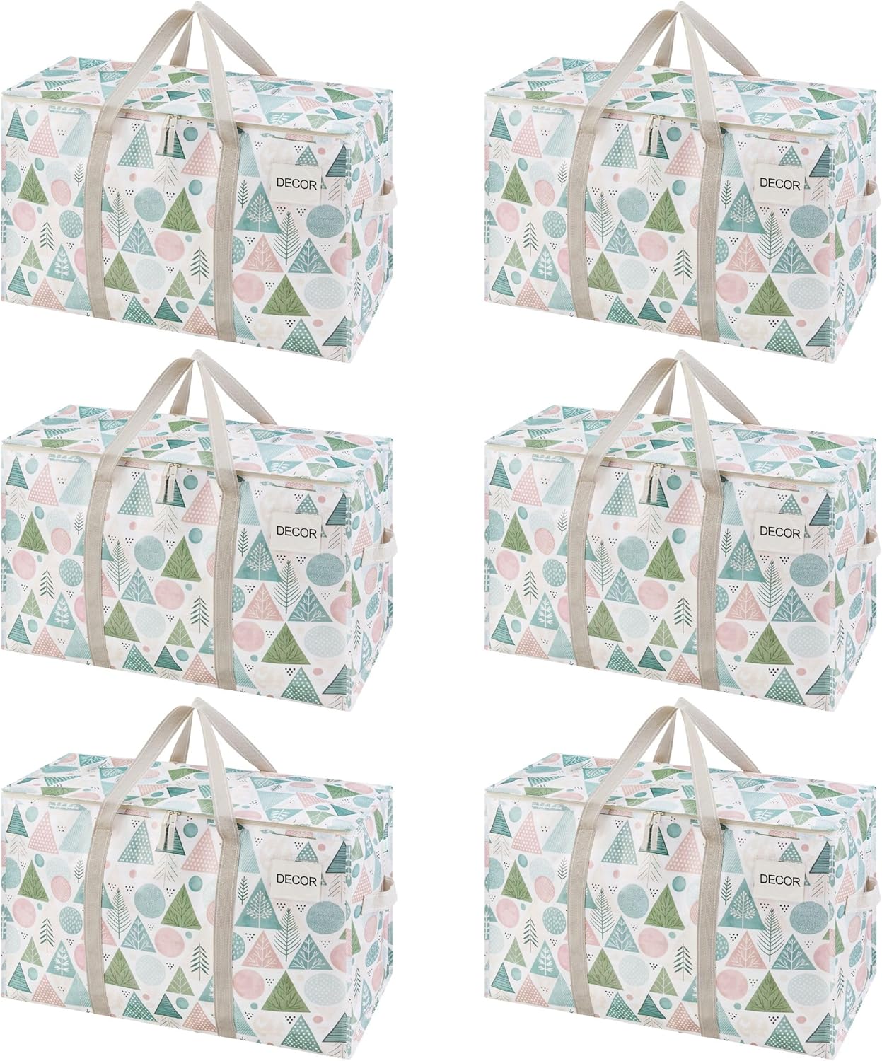 VENO 6 Pack Moving Bags and Large Christmas Storage Bins with lids. Alternative to Moving Boxes, Packing Supplies for College. Extra Large Heavy Duty Totes for Packaging (Pastel Forest, 6 Pack)