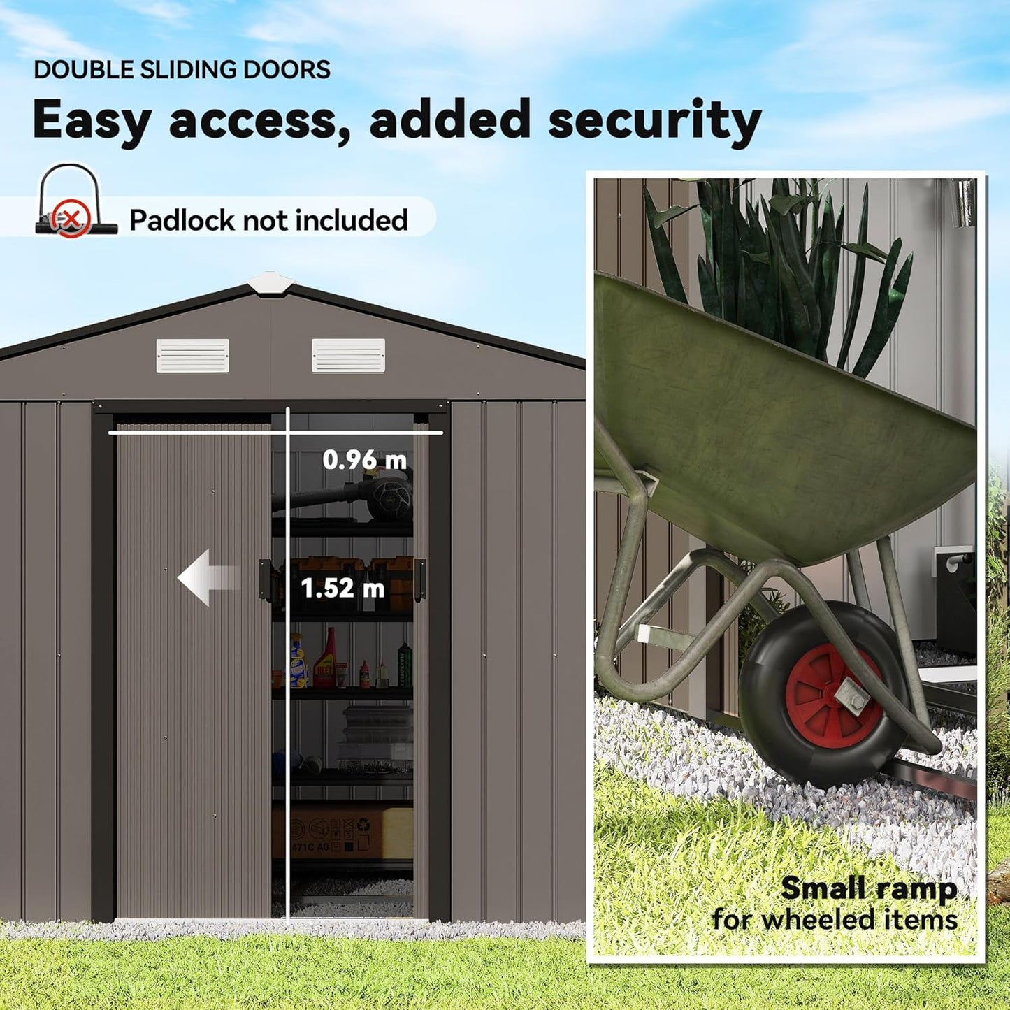 Outsunny 9' x 6' Outdoor Storage Shed, Garden Tool Metal Shed with Foundation Kit, Double Lockable Door, Air Vents and Sloping Roof, for Backyard, Patio, Lawn, Brown