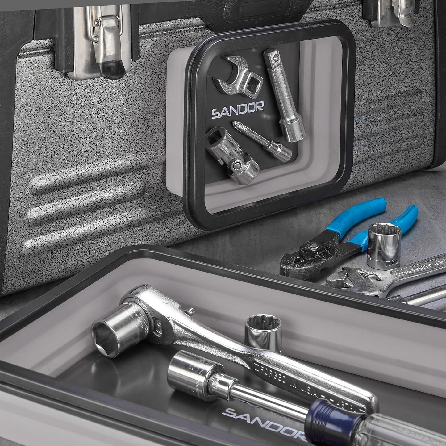 Collapsible Magnetic Parts Tray Set - 3 Different Size Tool Trays for Screw, Bolts, Nuts, Washers, Pins and Other Small Metal Parts, Mechanic Tool Gifts for Men - Light Grey