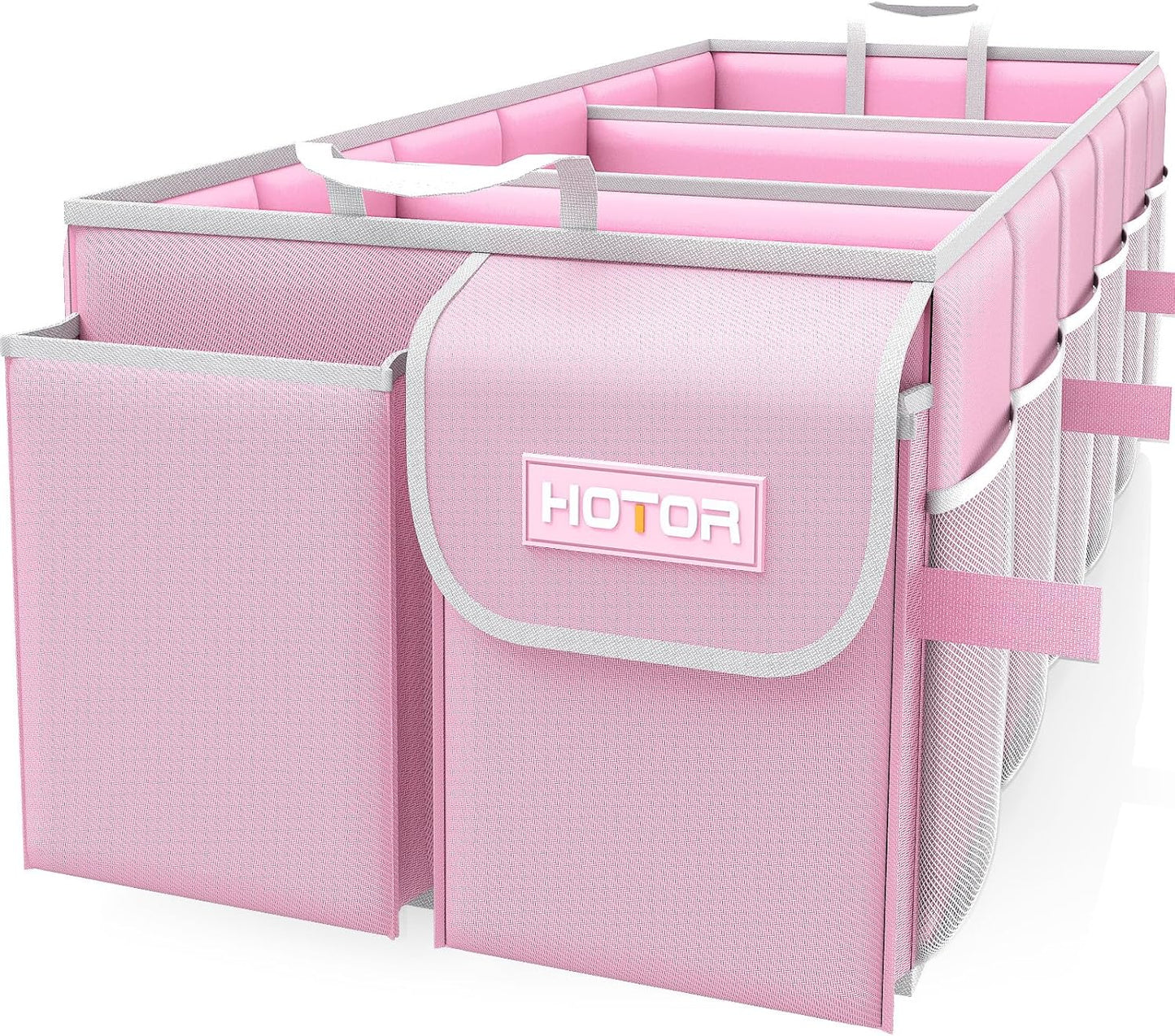 HOTOR Trunk Organizer for suv - Car Organizer, Foldable Trunk organizer for SUVs & Sedans, Sturdy Car Organization for Car Accessories, Tools, Sundries, Pink, 3 Compartments, 31.9"×12.6"×10.6"