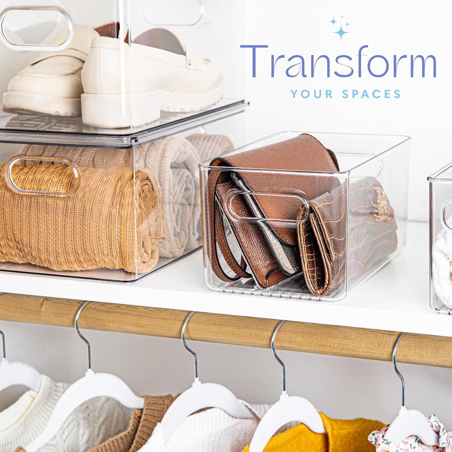 primebox Plastic Food Storage 8 Pack Clear Container Bin with Handles for Organizing Kitchen, Pantry, Fridge, Freezer, Pantry,Bathroom. 10"x6"x5"