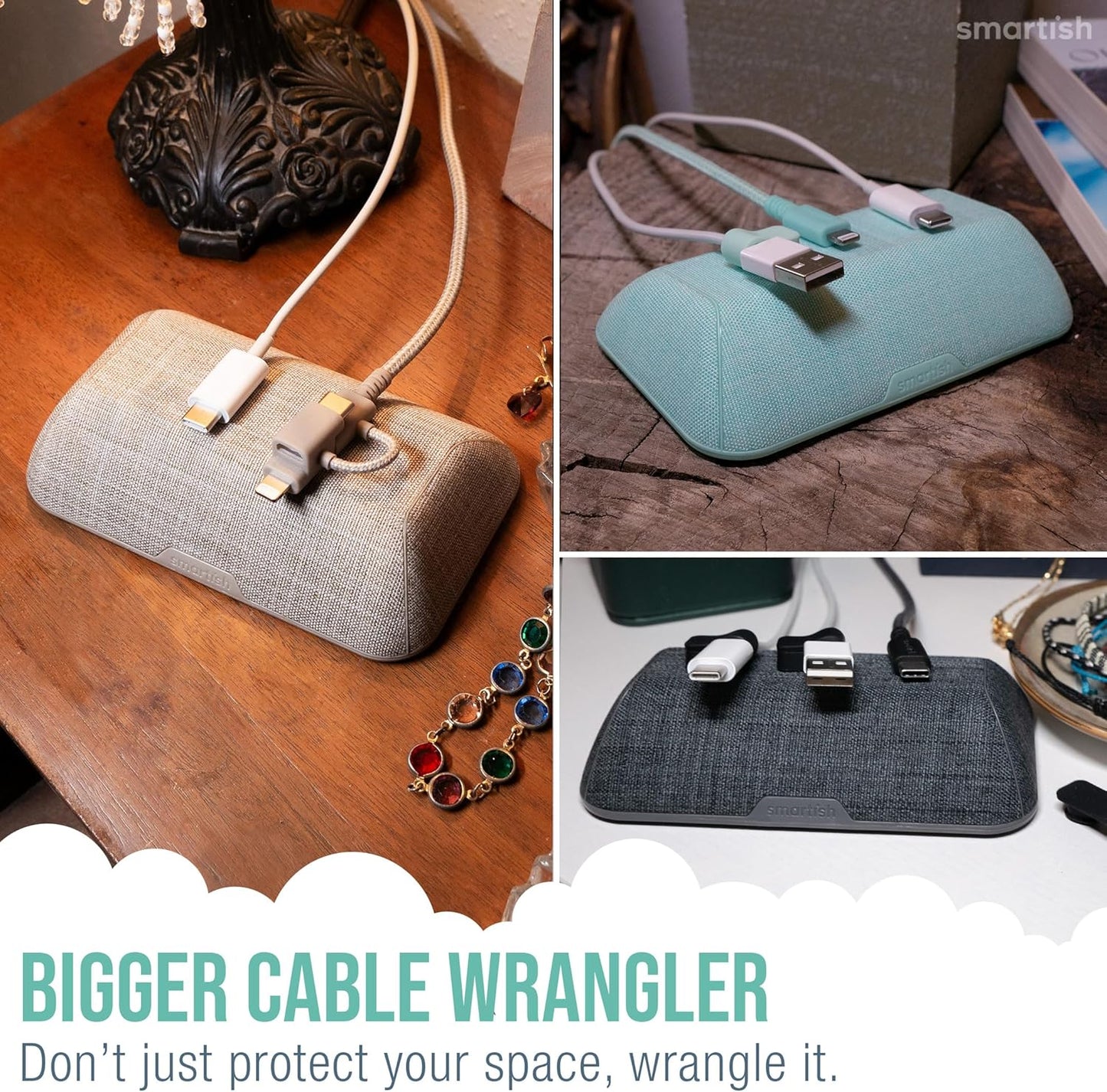 Smartish® Magnetic Cord Holder - Bigger Cable Wrangler Stocking Stuffer Organizer with Magnet Clips for Charger Management on Desktop, Nightstand - Holds 6+ Cables - I'm Blushing