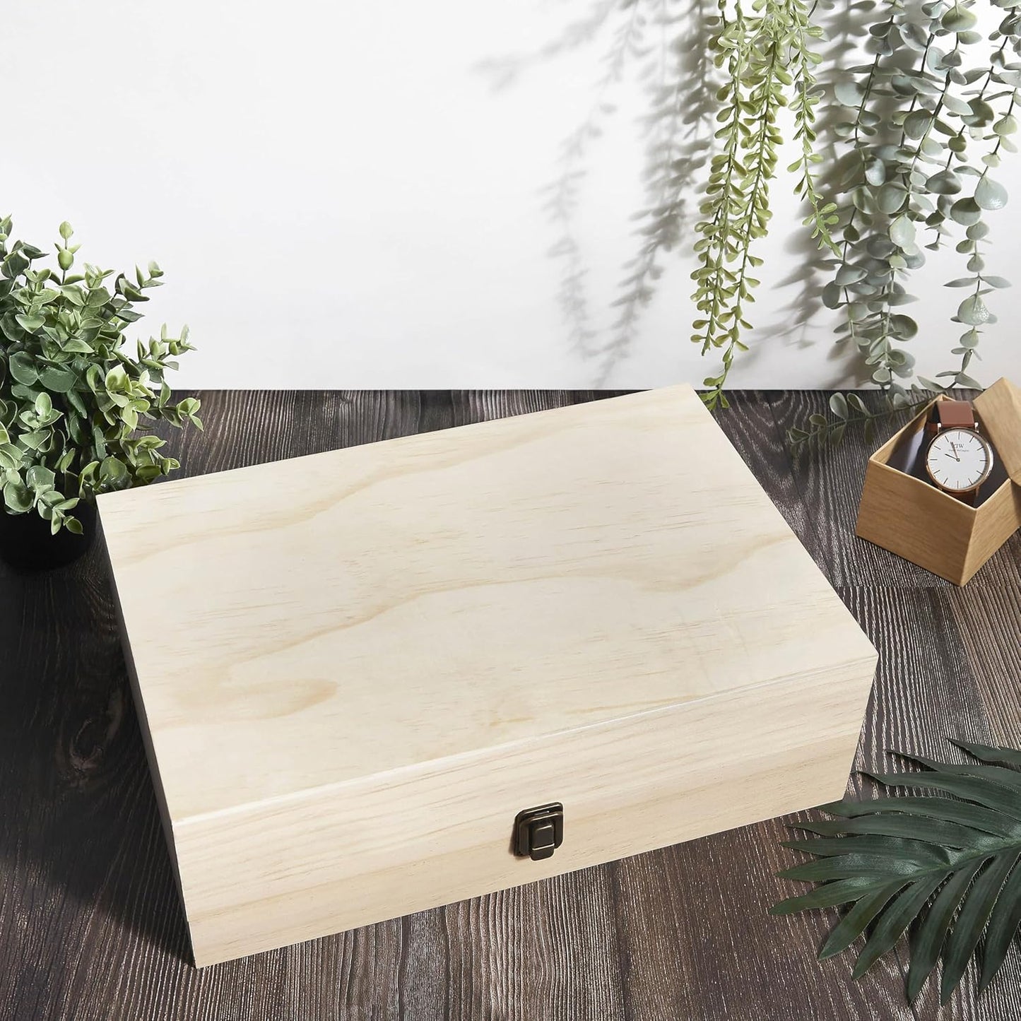 makerflo XL Natural Pine Wood Memory Box with Black Felt Inside, Hinged with Clasp, Keepsake Wooden Box Ideal for Craft and Personalization (Laser Engraving, Epoxy, UV DTF, and Vinyl) – Pack of 1