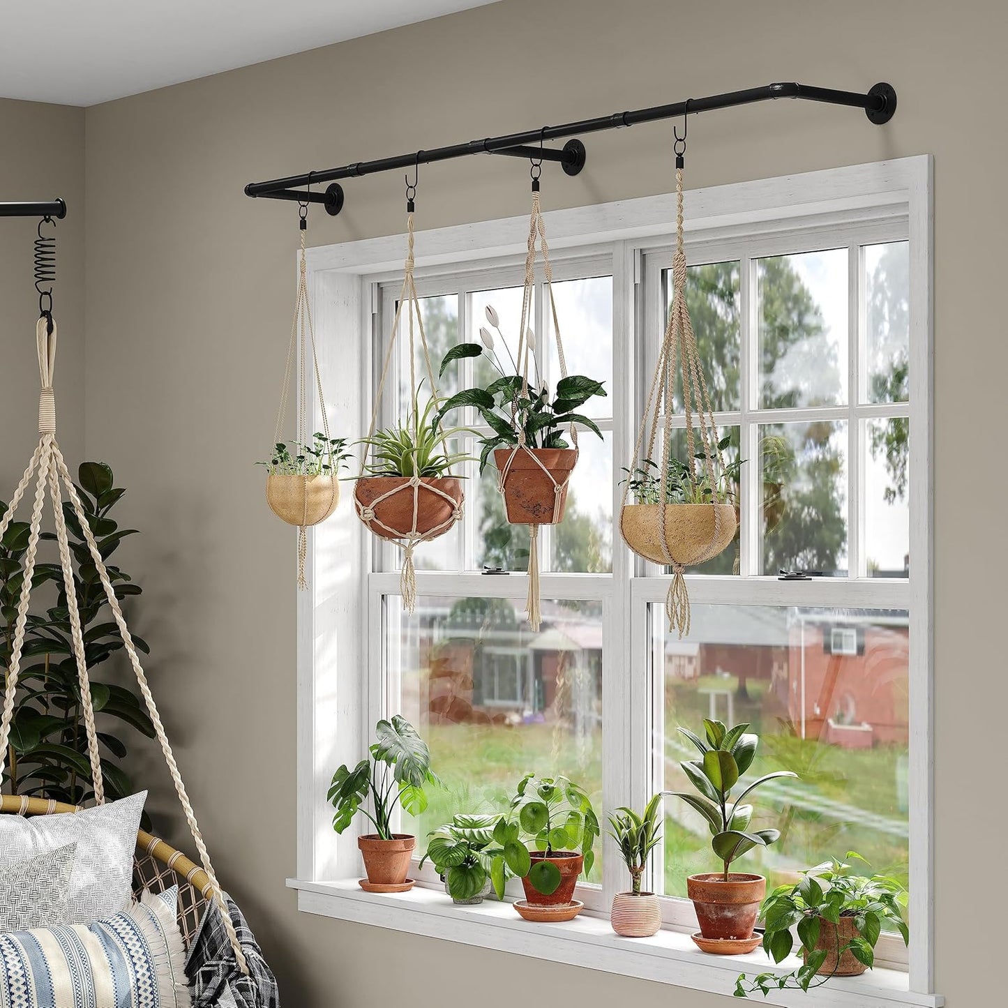 Industrial Pipe Clothes Rack with 3 S-shaped Hooks, 72’'L Wall Mounted Garment Rack, Heavy Duty Iron Garment Bar, Clothes Hanging Rod Bar for Laundry Room, Max Load 135Lb Black (2 Package)