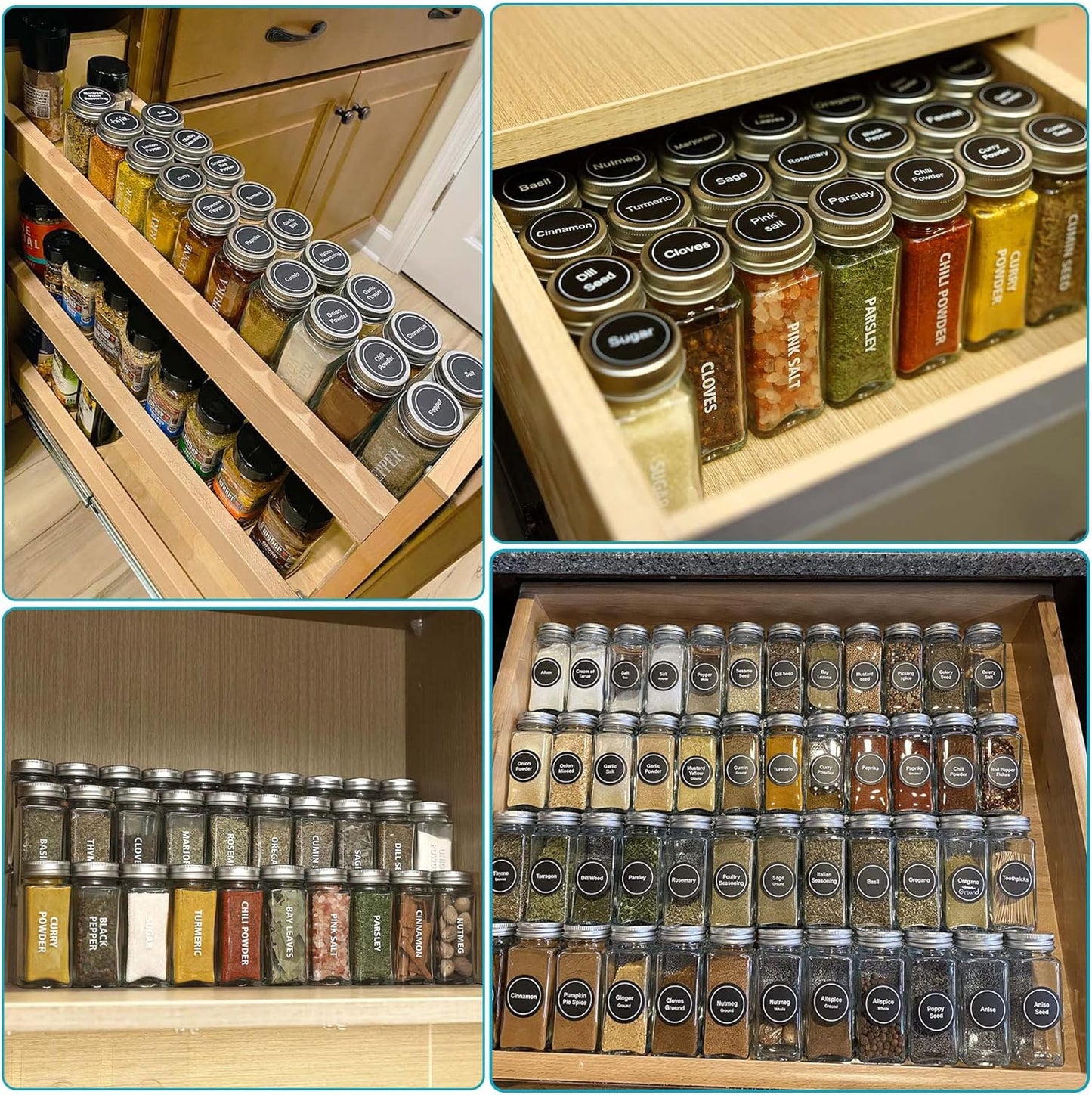 Antimbee 40-Pack 3.5 OZ Glass Spice Jars with 324 Labels, Shaker Lids and Airtight Metal Caps, Empty Reusable Square Seasoning Bottles, Spice Storage Containers, Marker and Stainless Steel Funnel