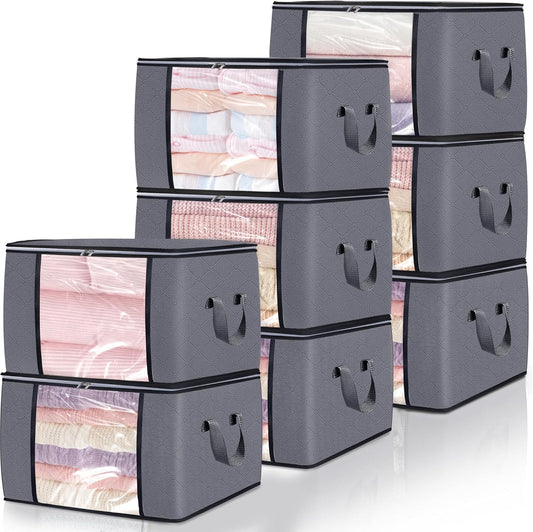 90L Large Blanket Storage Bags, 8 Pack Clothes Storage Bag Comforter Storage Bin with Reinforced Handle and Lid Foldable Closet Organizer and Storage Containers for Bedding Sheets and Duvet