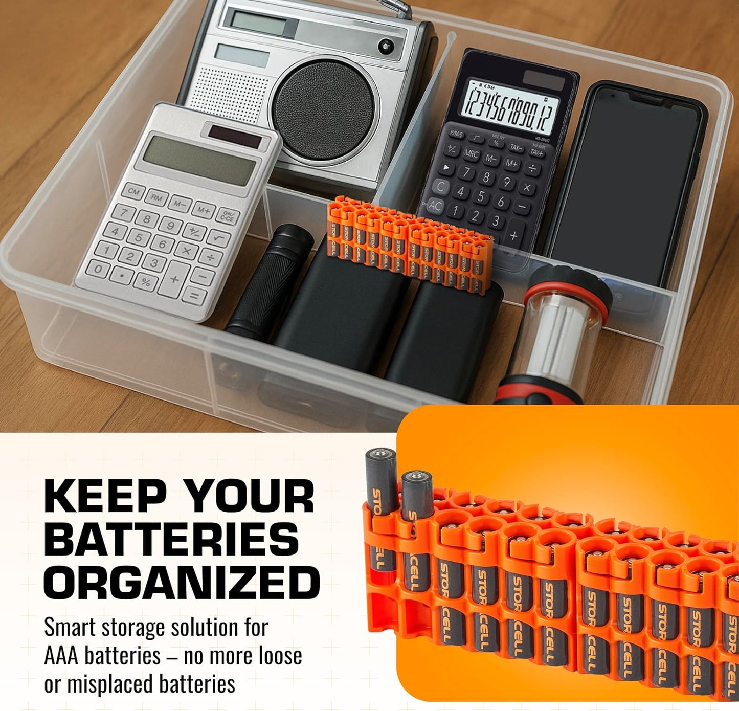 Storacell by Powerpax AAA Battery Storage Caddy, Orange - Holds 24 Batteries (Not Included)