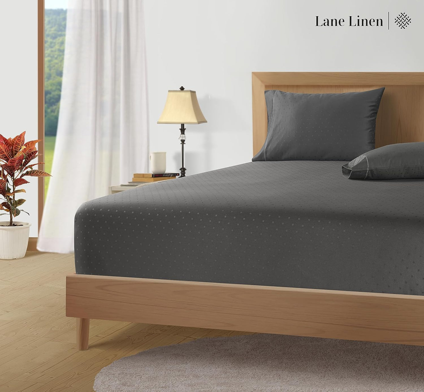 LANE LINEN Pillows Queen Size Set of 2, Soft 100% Egyptian Cotton, Cool & Smooth 1000 Thread Count Pillow Cases - Swiss Dot - Charcoal