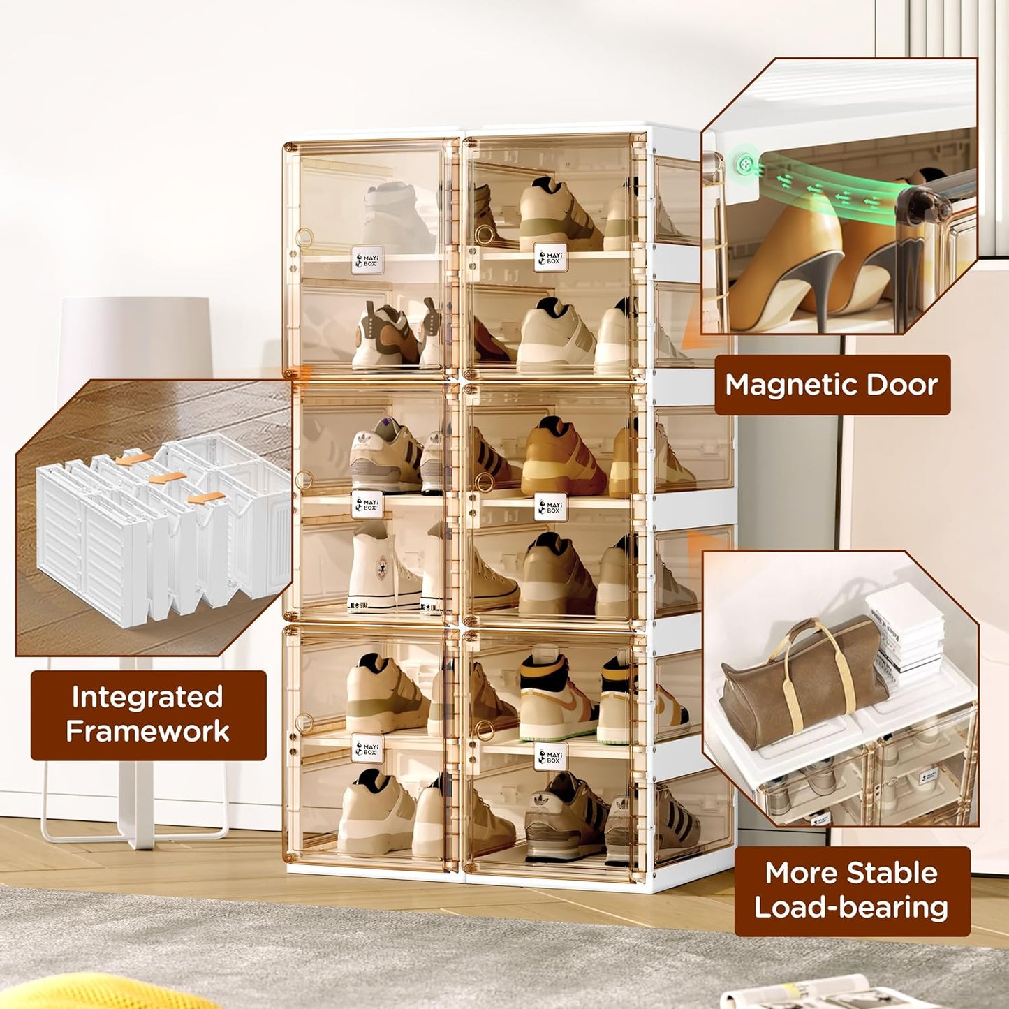 ANTBOX Foldable Shoe Rack,Shoe Organizers for Closet Plastic Shoe Storage Box for Entryway,Living Room,Large Sturdy Stackable Sneaker Cabinet Bins with Magnetic Clear Door 10 Tiers 20 Pairs