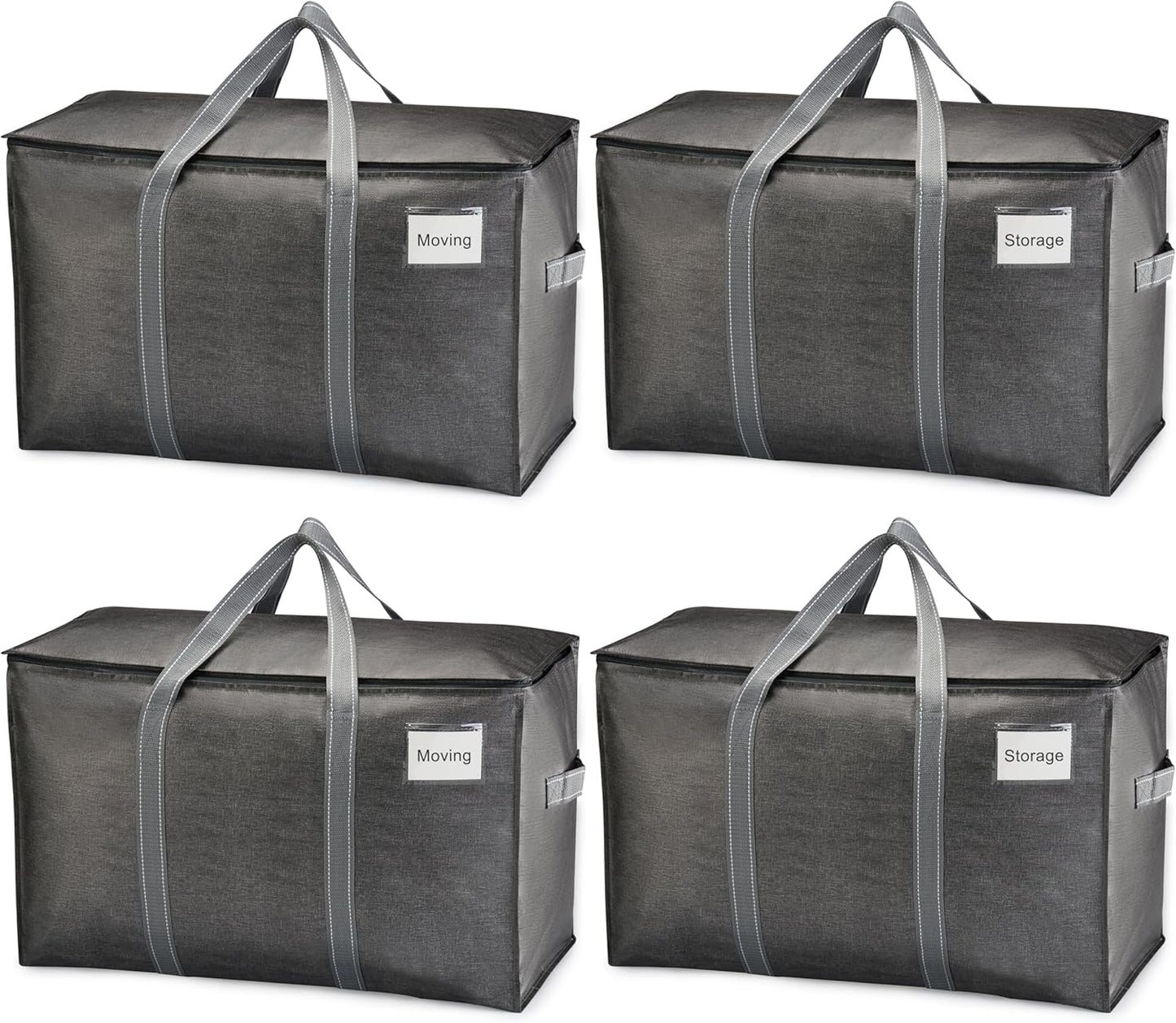 VENO 4 Pack Moving Bags and Large Christmas Storage Bins with lids. Alternative to Moving Boxes, Packing Supplies for College. Extra Large Heavy Duty Totes for Packaging (Dark Gray, 4 Pack)