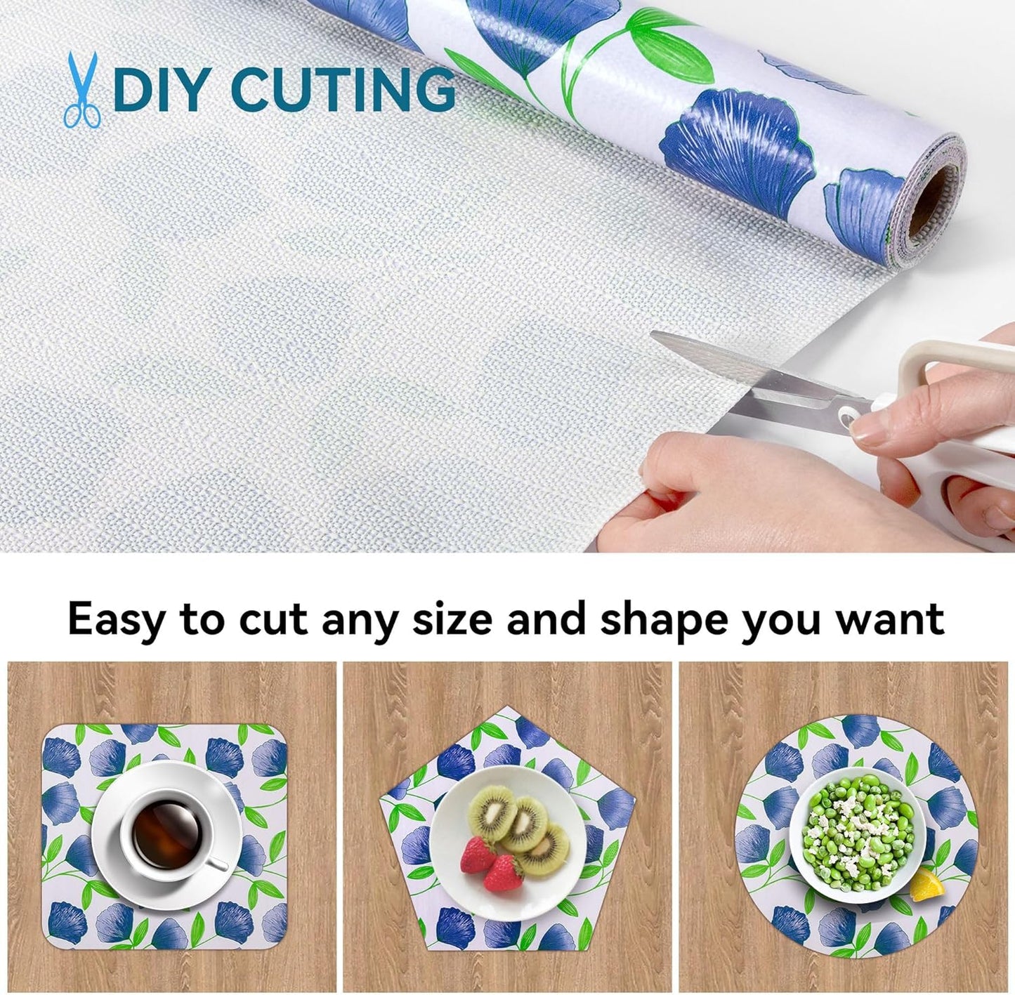 2 Rolls 12" W x 120" L Floral Drawer and Shelf Liner for Cabinets, Non-Adhesive Strong Grip Non-Slip Flower Shelf Cabinet Kitchen Shelf Liners for Kitchen Cabinets