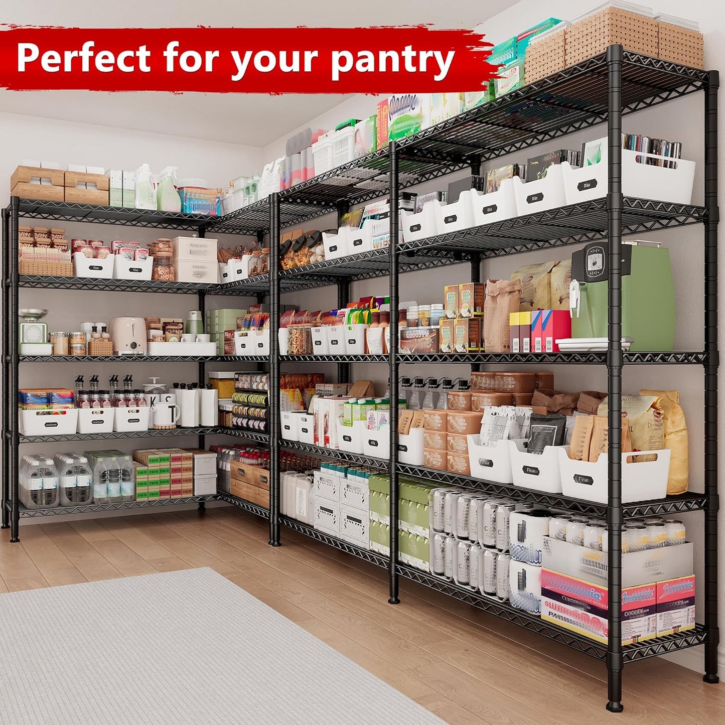 REIBII 70" W Storage Shelves Load 1600LBS,Metal Shelving 5-Tier Wire Shelving Unit Garage Shelving for Storage Adjustable Metal Shelves for Pantry Kitchen Garage Commercial, 70" W*15.8" D*72.4" H