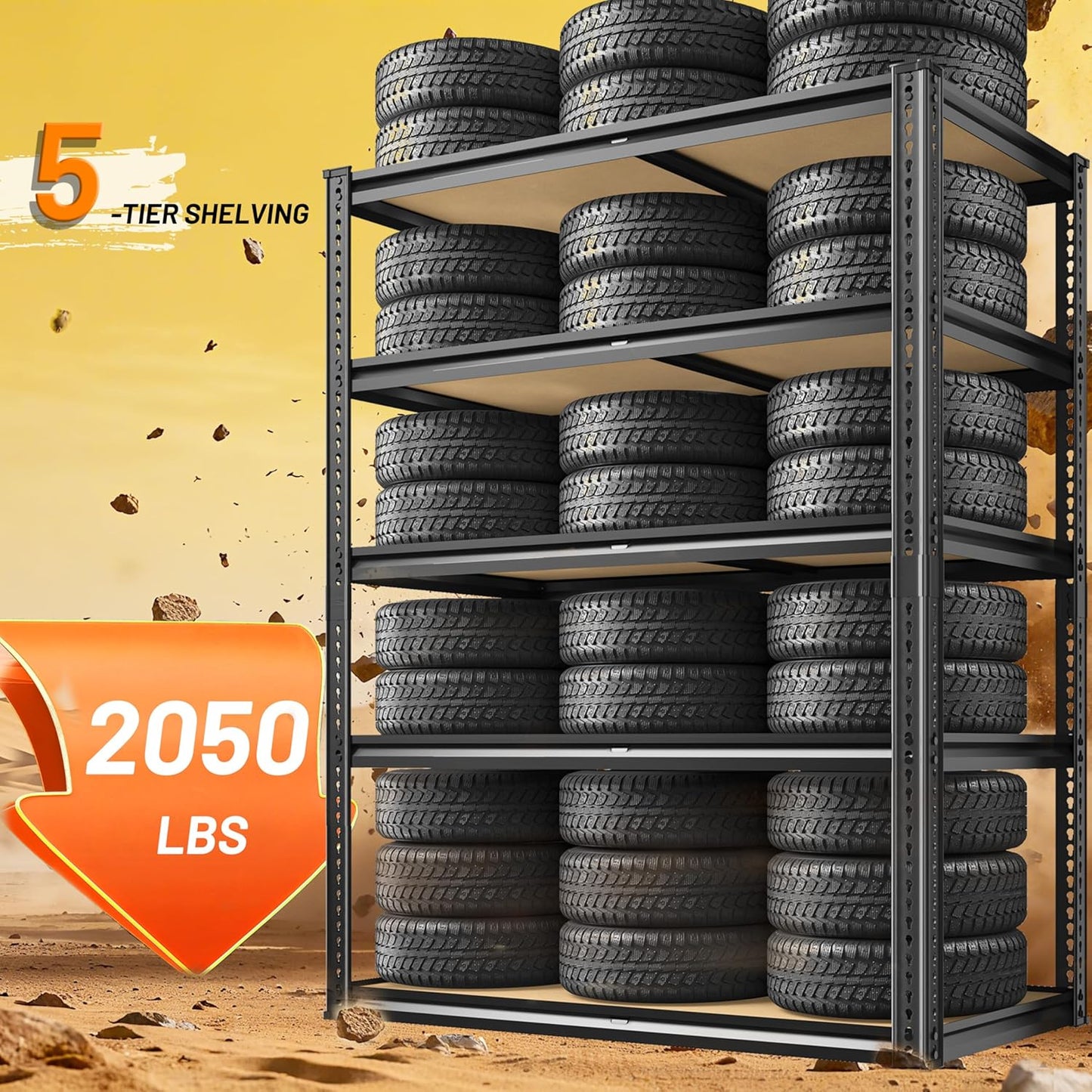 2050LBS Storage Shelves Heavy Duty 5 Tier Garage Storage Shelving, Adjustable Metal Shelving Unit Utility Rack Shelf for Warehouse, Pantry, Closet, 72" H x 35.56" W x 16" D, Black.2PCS