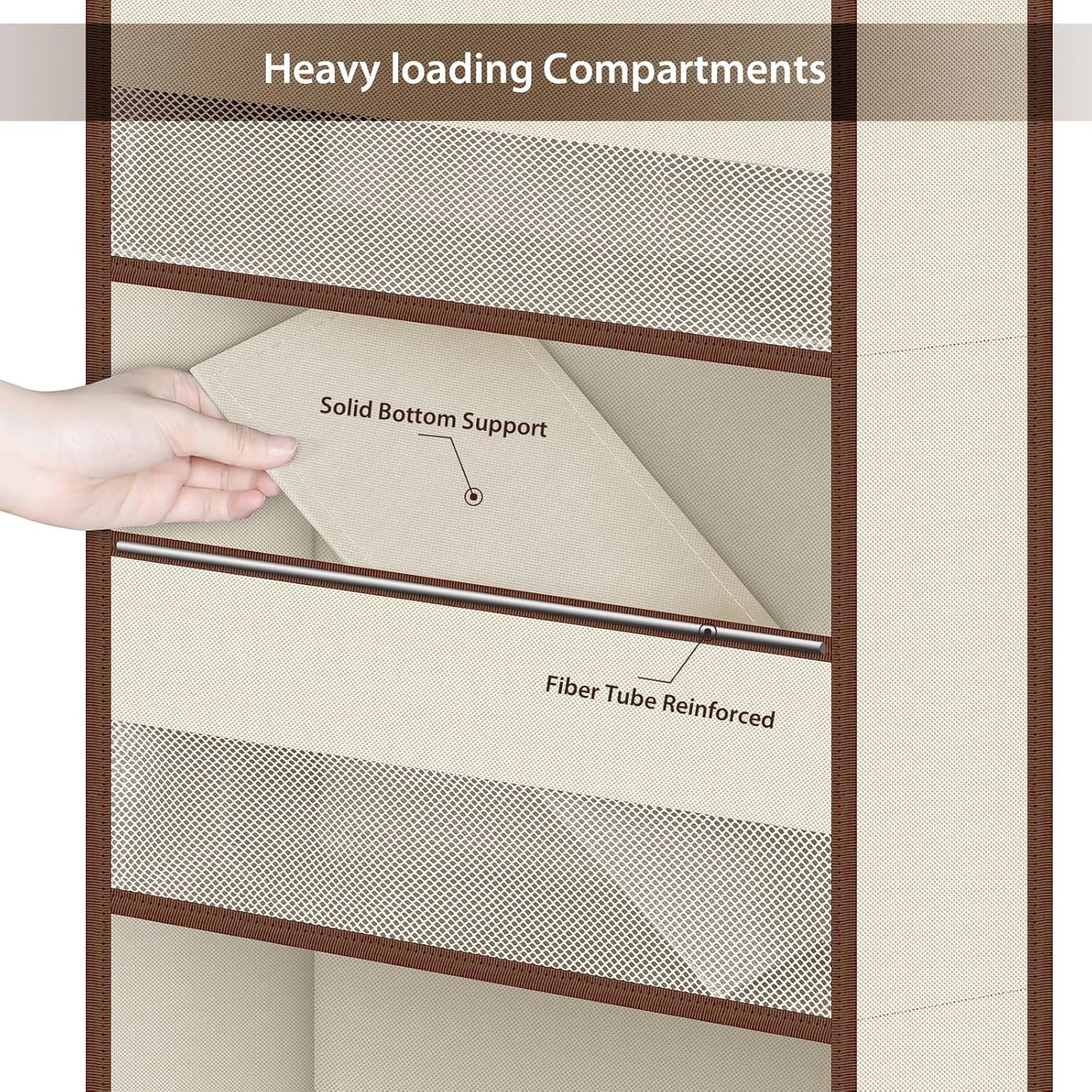 Univivi 6-Shelf Over Door Hanging Organizer Fabric Baby Door Storage with 5 Large Pockets and 3 Small PVC Pockets Wall Mount Hanging Storage Organizers for Baby Essential (Beige)