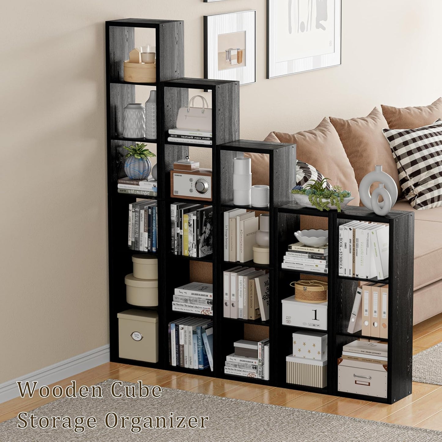 Cube Storage Organizer Bookcase, 3 Tier Decorative 11 inch Open Back Cubical Shelf with Thickened Border, Display Bookshelf for Living Room, Home Office, Sturdy Room (Black, 3 Cube)