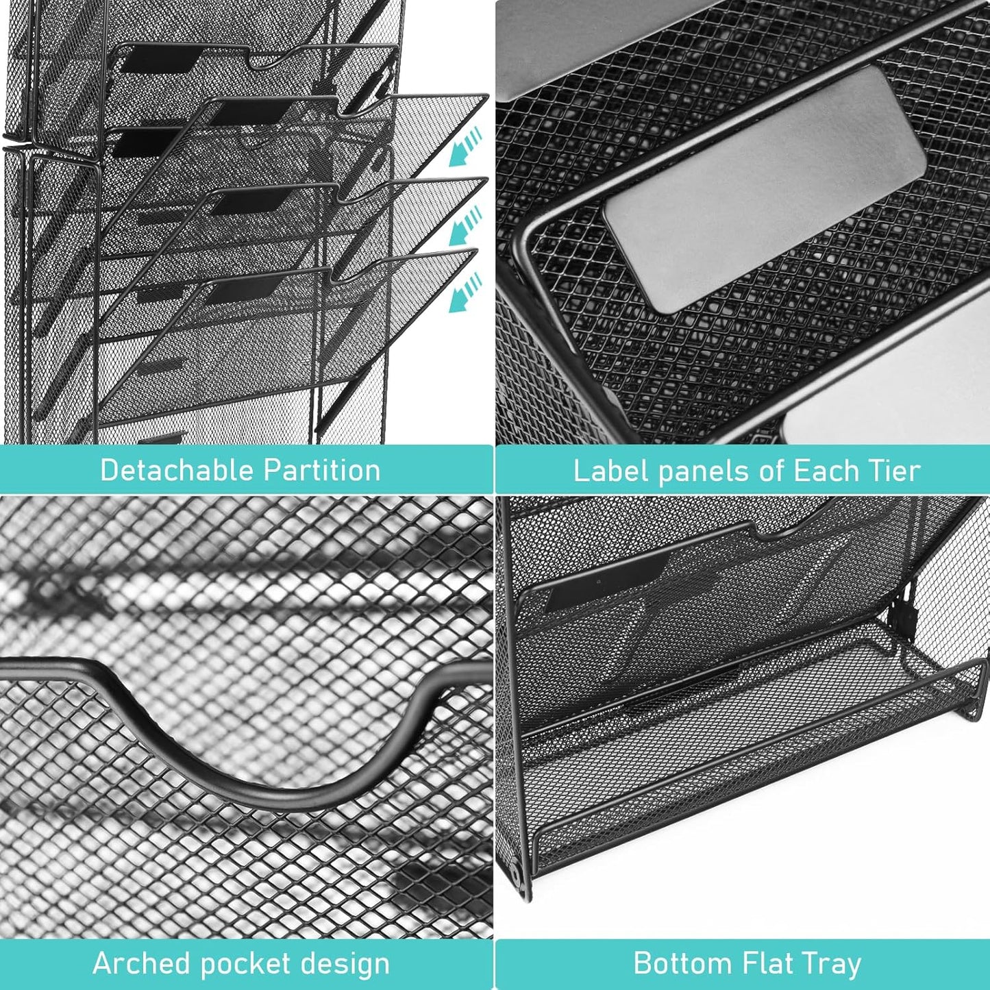 GALASALA Wall File Organizer, 10 Pockets Mesh Hanging File Organizer, Wall Mount File Holder With Hooks, Wall Organizer Magazine Rack for Office Supplies, Black