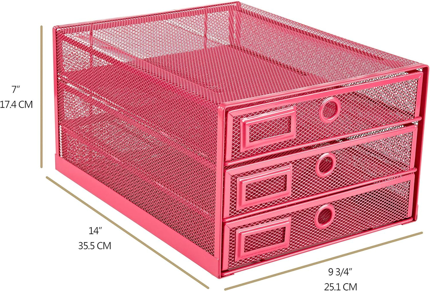Annova Desk Organizer Wire Mesh 3 Tier Sliding Drawers Paper Sorter/Multifunctional/Premium Solid Construction for Letters, Documents, Mail, Files, Paper, Kids' Art Supplies (Pink)