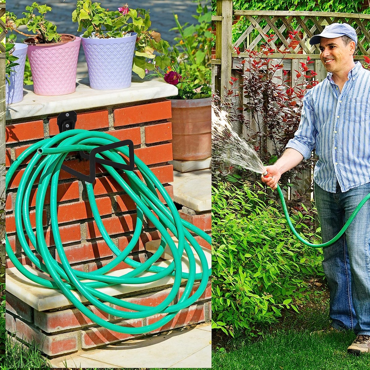 PHYEX 2 Pack Garden Hose Holder Wall Mount, Metal Hanger With Protective Coating, Water Hook for Outside Yard, Fits 50-100 ft Expandable Hoses, Perfect for Outdoor Storage Needs