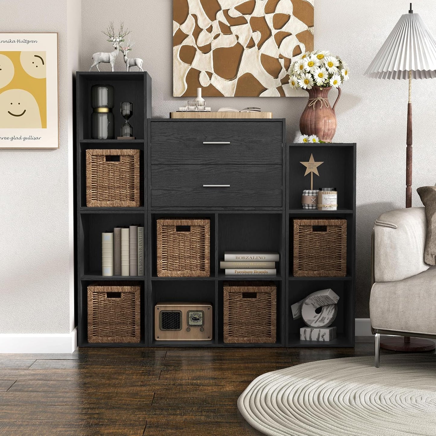 Homes: Inside + Out Apexa 2-Drawer Wooden Stackable Storage Drawers, Small Food Pantry Cabinet, Cajonera De Madera, Underbed Drawer Dorm Teen Room Decor & Bedroom, Home Office, Kitchen, Black